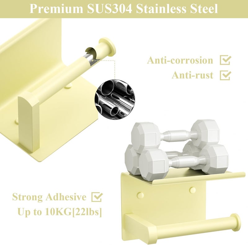 Tindbea Toilet Paper Holder with Phone Shelf, Adhesive or Screw Wall Mount Toilet Tissue Roll Holder, Rustproof & Multifunctional Stainless Steel Bathroom Storage Dispenser (Sunlight Yellow) - Image 4